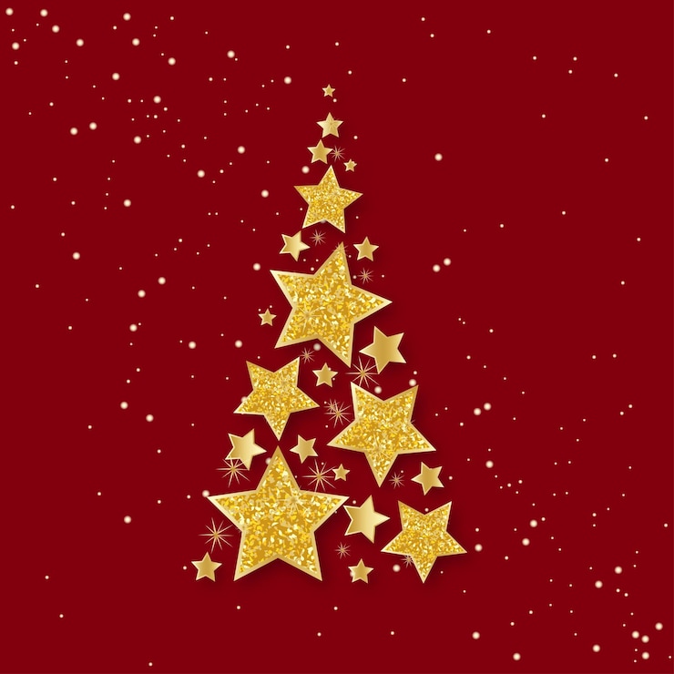 Vector vector, navidad, extracto, abeto, de, brillante, dorado, estrellas, brillante, fondo brillo, con, estrellas, de, oro, navidad, y, año nuevo