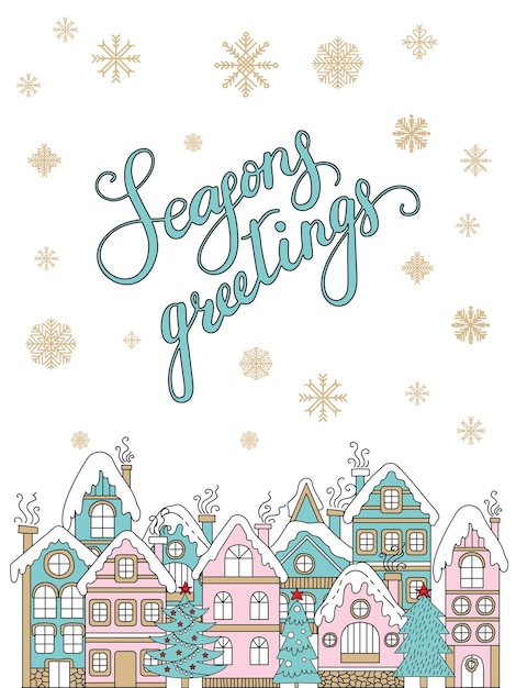 Vector Navidad felicitaciones nieve y casas