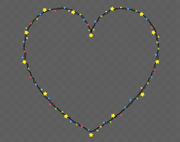 vector, navidad, luces, cadena, día de valentines, forma corazón