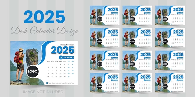 Vector negocio 12 páginas calendario de escritorio 2025 diseño x feliz año nuevo plantilla de diseño de calendario de escritorio