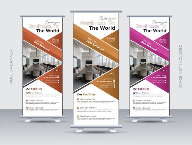 Vector negocio corporativo enrollarse o pararse banner tirar enrollarse banner pararse plantilla promoción