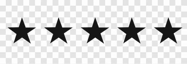 Vector negro aislado cinco estrellas. Concepto de retroalimentación del cliente.