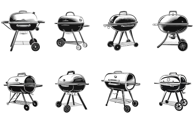 vector negro BBQ Grill iconos de fiesta Bbq fondo con parrilla y fuego