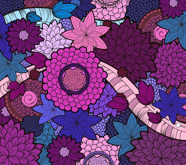 Vector negro y blanco zendoodle tatuaje fondo floral dibujo floral negro y blanco
