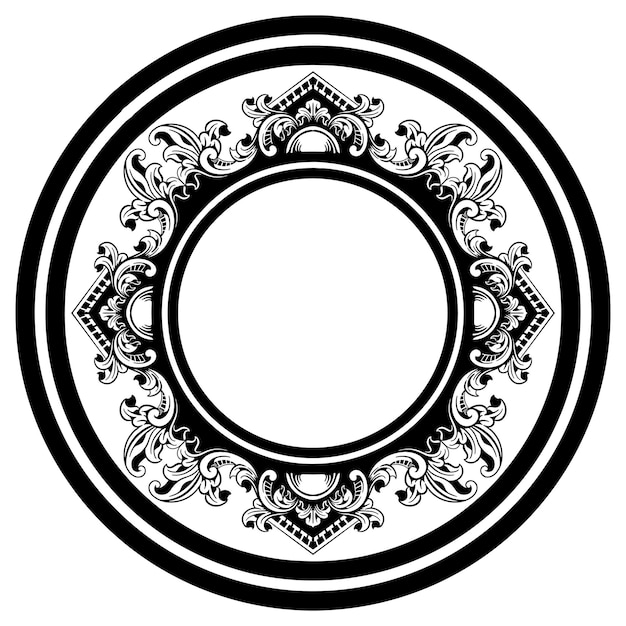 Vector negro redondeado círculo de esquina marco floral
