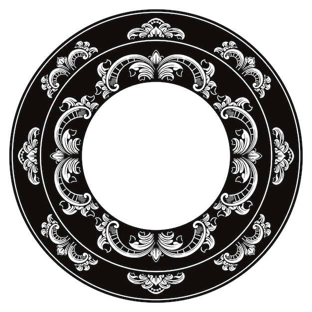 Vector negro redondeado círculo de esquina marco floral
