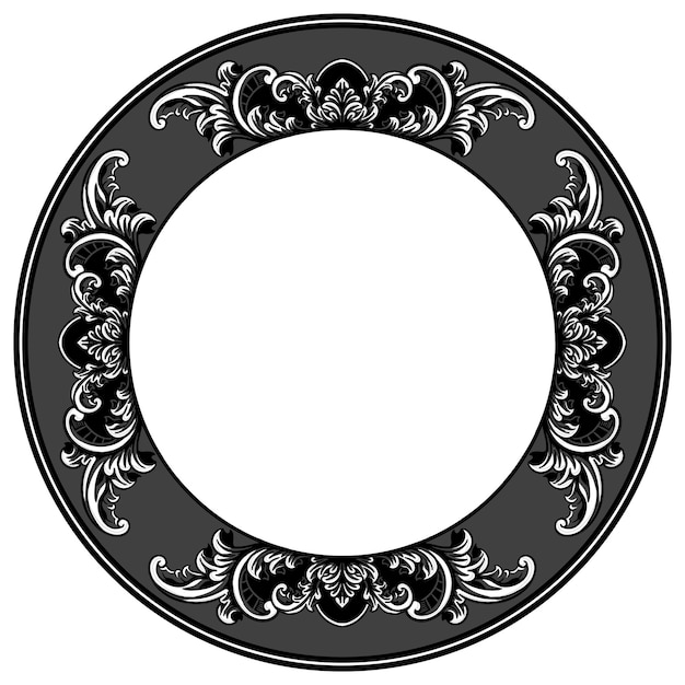 Vector negro redondeado círculo de esquina marco floral