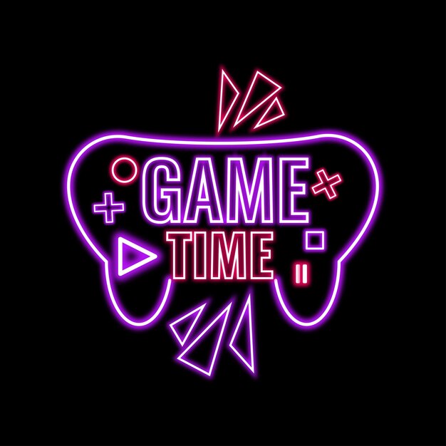 Vector de neón gratuito Título de la hora del juego para descargar Letrero de neón de la tiempo del juego Diseño de anuncios de la hora de juego