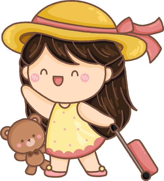 un vector de una niña arrastrando su equipaje