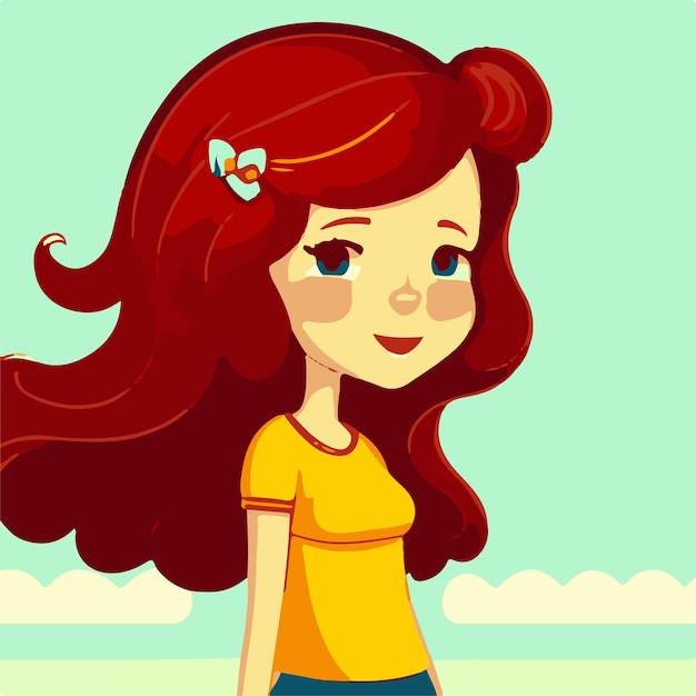 Vector vector de una niña con el cabello rojo en un vestido sobre un fondo verde