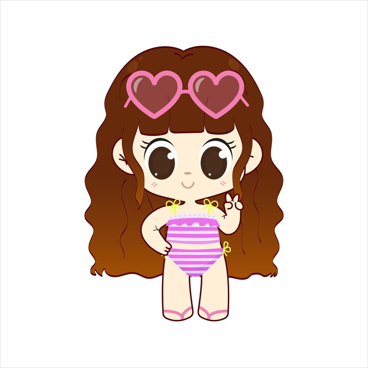vector, niña, kawaii, lindo