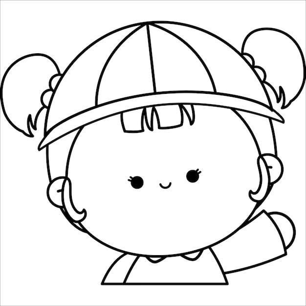 un vector de una niña linda con sombrero de jardín de infantes en color negro y blanco