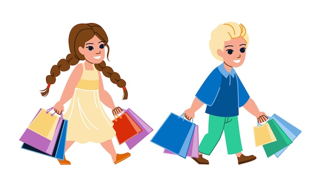 Vector de niño de compras