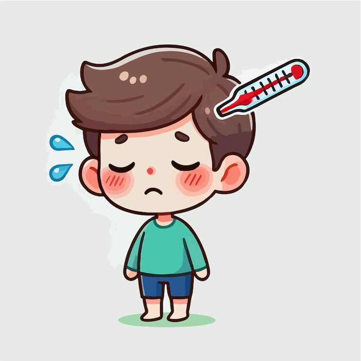 vector de un niño con fiebre