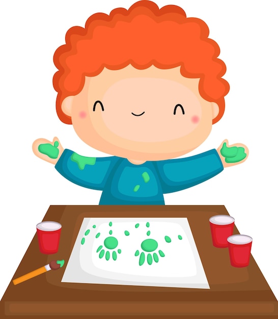 Vector un vector de un niño jugando con pintura