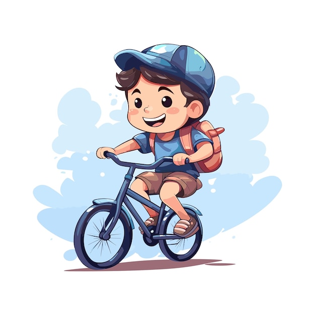 Vector un niño lindo montando en bicicleta dibujos animados