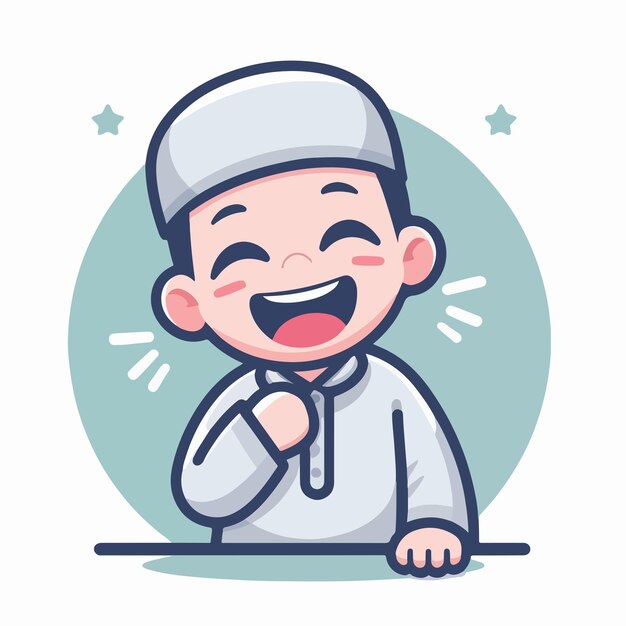 Vector niño musulmán es feliz alegre y emocionado con un estilo de diseño plano simple y de dibujos animados