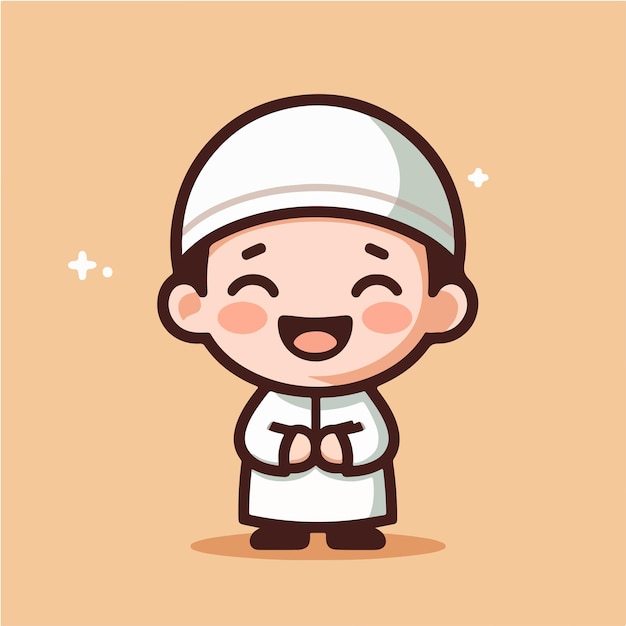 Vector niño musulmán es feliz alegre y emocionado con un estilo de diseño plano simple y de dibujos animados