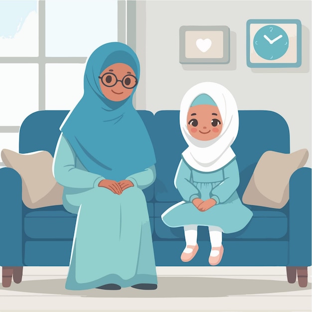 Vector de niño musulmán con estilo de diseño plano, sencillo y de dibujos animados