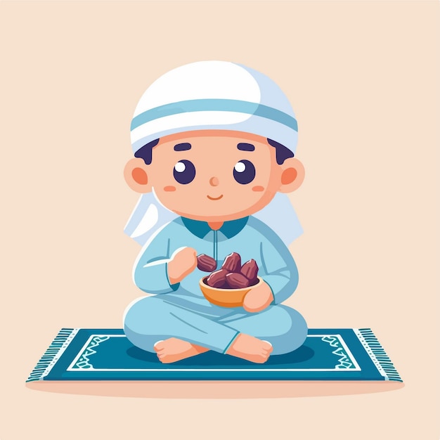 Vector de niño musulmán con estilo de diseño plano, sencillo y de dibujos animados