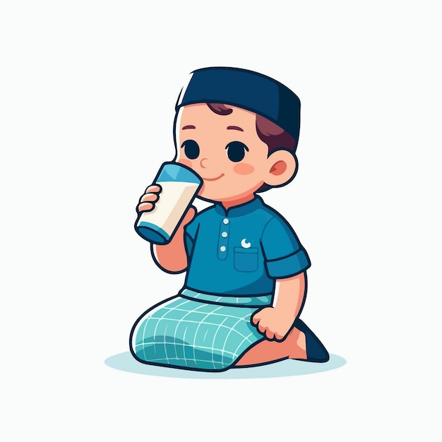 Vector de niño musulmán con estilo de diseño plano, sencillo y de dibujos animados
