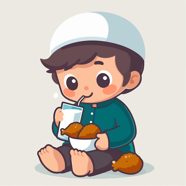 Vector de niño musulmán con estilo de diseño plano, sencillo y de dibujos animados