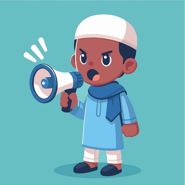 Vector de niño musulmán con estilo de diseño plano, sencillo y de dibujos animados