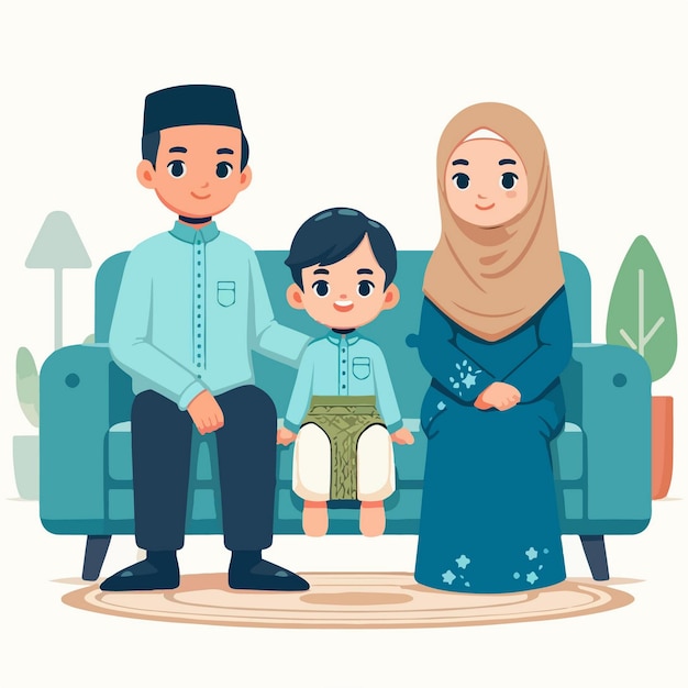 Vector de niño musulmán con estilo de diseño plano, sencillo y de dibujos animados