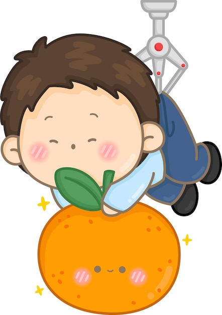 un vector de un niño y una naranja