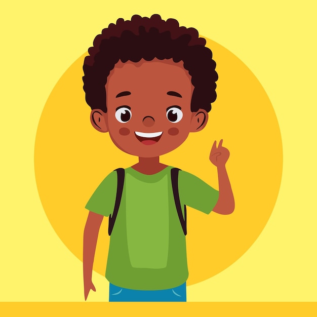 Vector niño negro con bolsa de escuela negra diseño de ilustración niño negro diseño vectorial y una caricatura