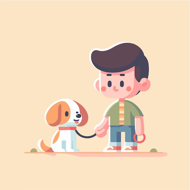 Vector de un niño y un perro con un estilo de diseño plano simple y minimalista