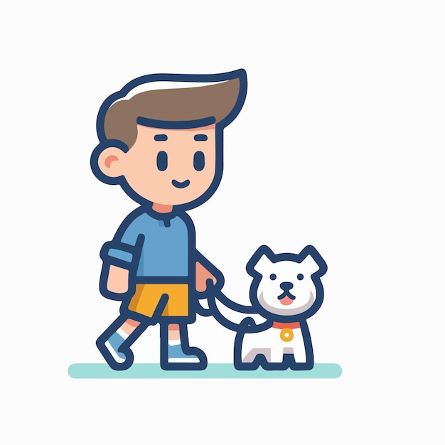 Vector de un niño y un perro con un estilo de diseño plano simple y minimalista