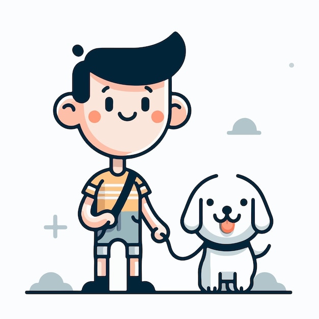Vector de un niño y un perro con un estilo de diseño plano simple y minimalista