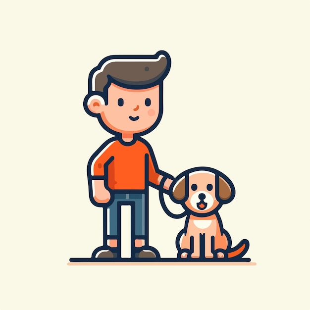 Vector vector de un niño y un perro con un estilo de diseño plano simple y minimalista