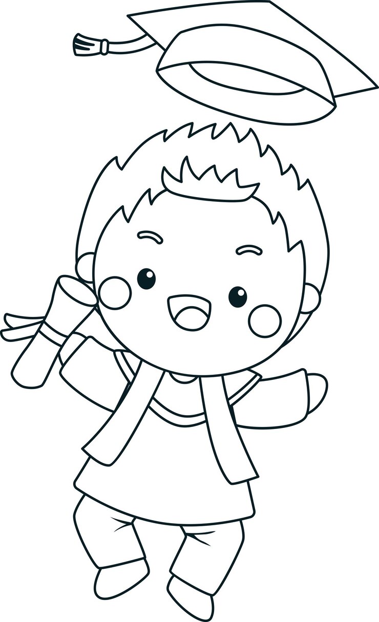 Vector un vector de un niño sosteniendo su diploma en color blanco y negro