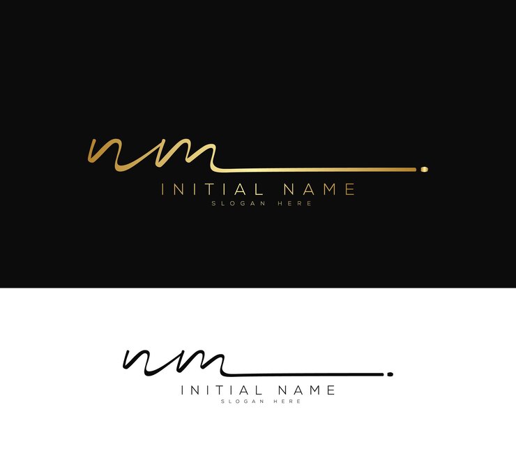 Vector vector nm n m letra inicial escritura a mano y logotipo de la firma