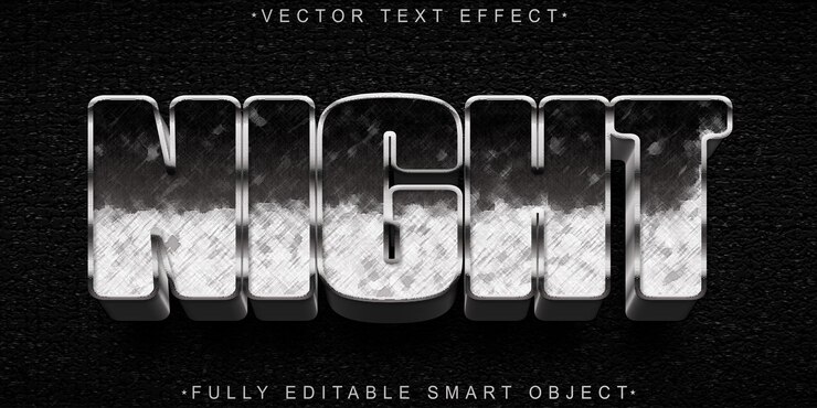 Vector vector de noche gris completamente editable efecto de texto de objeto inteligente