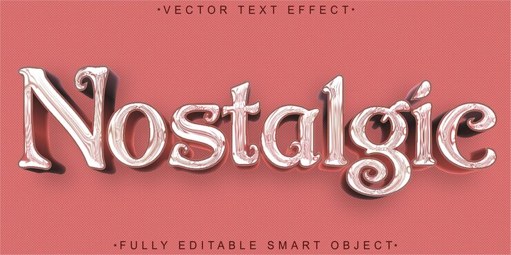 Vector vector nostálgico rosa clásico efecto de texto de objeto inteligente totalmente editable
