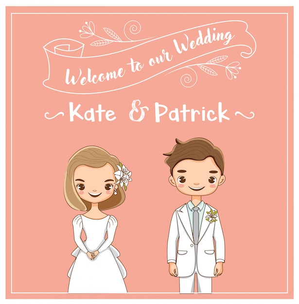 Vector de novios lindos para la tarjeta de invitaciones