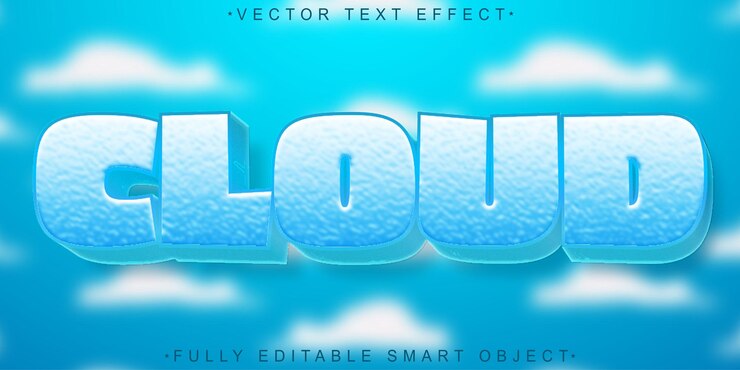 Vector vector de nube de dibujos animados efecto de texto de objeto inteligente totalmente editable