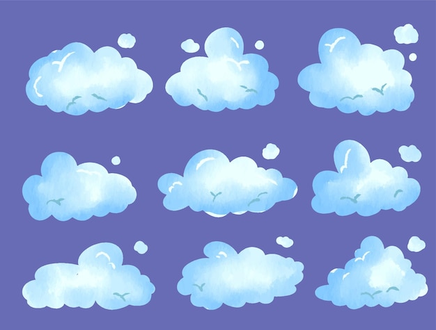 Vector nubes lindas ilustración acuarela