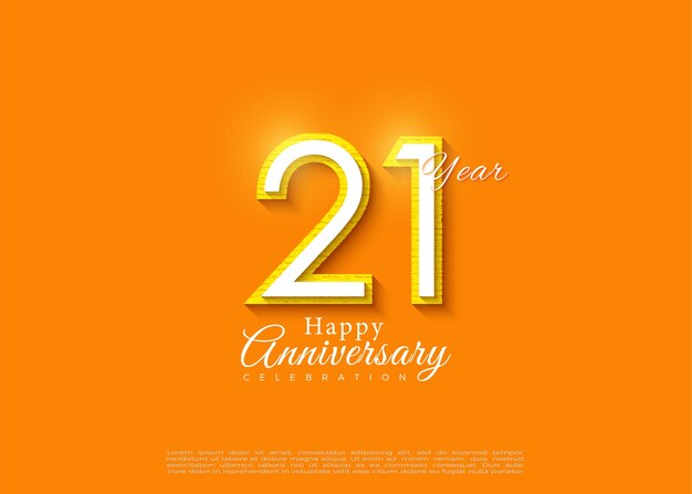 Vector número 21 de cumpleaños en un fondo naranja brillante.