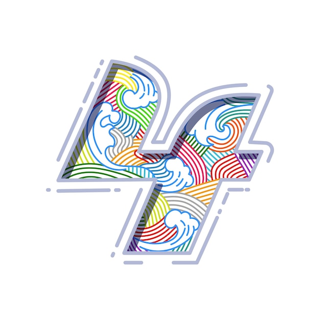 Vector número cuatro concepto de número con efecto de arte de línea coloreada dentro