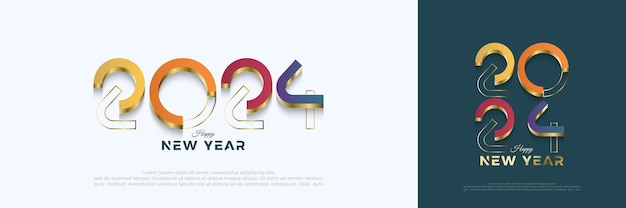 Vector de número de feliz año nuevo 2024 Con números únicos y modernos Diseño de vector premium para saludo de cartel y celebración de año nuevo 2024
