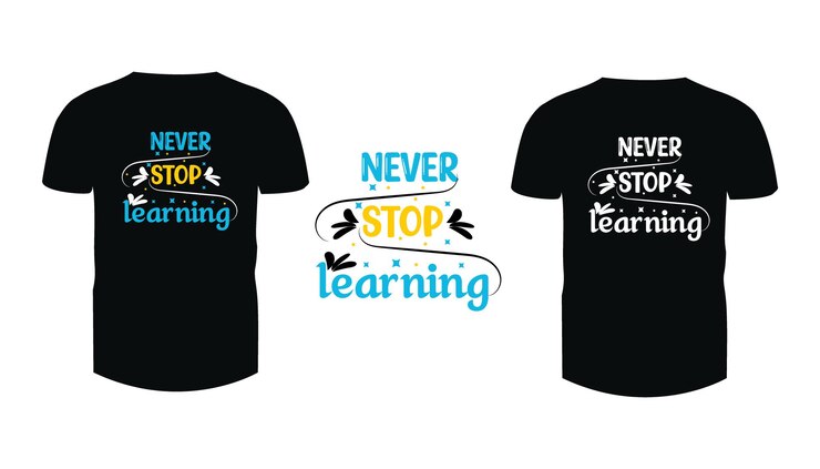 Vector nunca deja de aprender tipografía camiseta