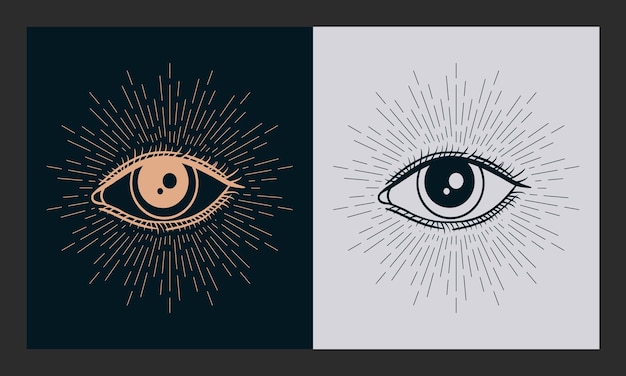 Vector vector de ojo que todo lo ve en estilo de grabado diseño de tatuajes illuminati espirituales y religión