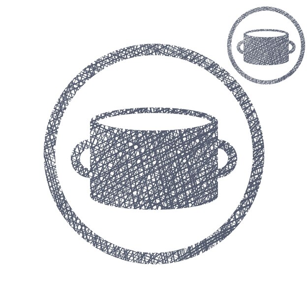 Vector de olla de salsa icono simple de un solo color aislado en fondo blanco con textura dibujada a mano alineada con boceto