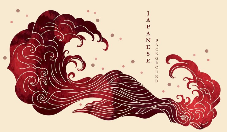 Vector de onda japonés carmesí fondo abstracto patrón japonés de la naturaleza lujo o premium
