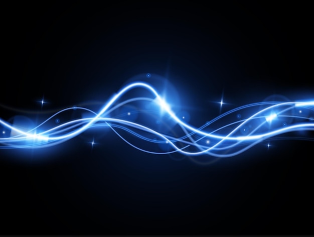 Vector de onda de rastro azul claro Líneas curvas lisas brillantes Efecto de luz ondulante de onda láser Rasta azul brillante