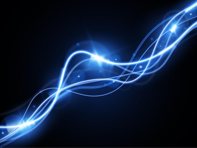 Vector de onda de rastro azul claro Líneas curvas lisas brillantes Efecto de luz ondulante de onda láser Rasta azul brillante